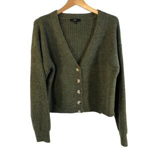 Lulus Came for Cozy Heather Olive Green Button-Up Cardigan Sweater Size S